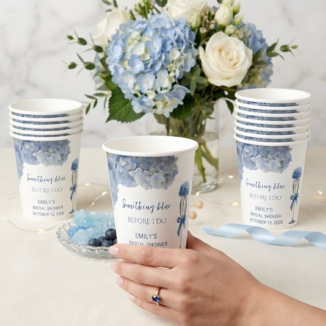 Gobelets En Papier Élégant Vaisselle Fleurie d'Hydrangea Bleu (Créateur téléchargé)