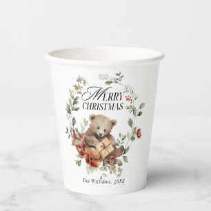 Gobelets En Papier Elégante aquarelle florale Joyeux voeux de Noël