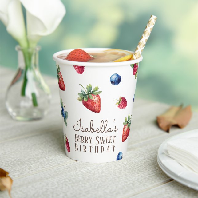 Gobelets En Papier Elégante aquarelle fraise Berry Sweet Anniversaire (Insitu)