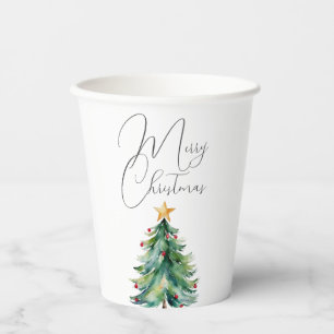 Gobelets En Papier Elégante aquarelle Noël Arbre de Noël Joyeux Noël