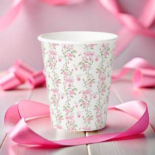 Gobelets En Papier Elégante Coquette Bow Rose Anniversaire