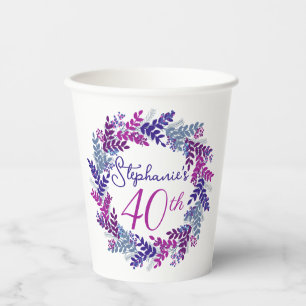 Gobelets En Papier Élégante couronne rose pourpre 40e fête d'annivers