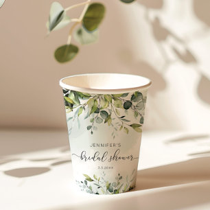 Gobelets En Papier Élégante douche de mariée au feuillage d'eucalyptu