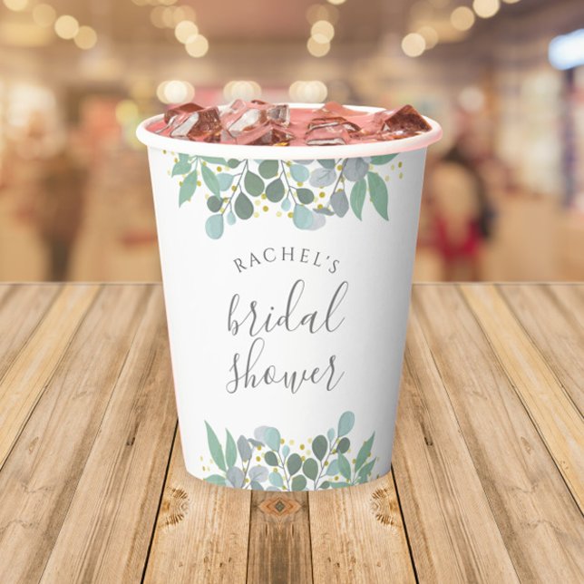 Gobelets En Papier Elégante Eucalyptus Dusty Fête des mariées bleue (Dusty Blue Eucalyptus Bridal Shower Paper Cup)