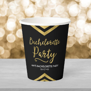 Gobelets En Papier Élégante Fête de Fiançailles Chevron en Faux Or