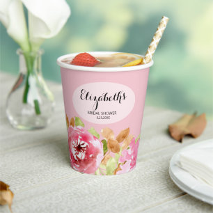 Gobelets En Papier Élégante Fête de Mariage Florale Aquarelle