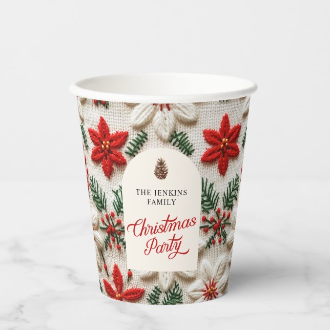 Gobelets En Papier Élégante fête de Noël Rouge Floral tasse de papier (Recto)