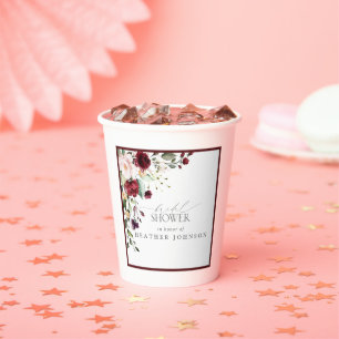 Gobelets En Papier Elégante Fête des mariées d'aquarelle florale bord