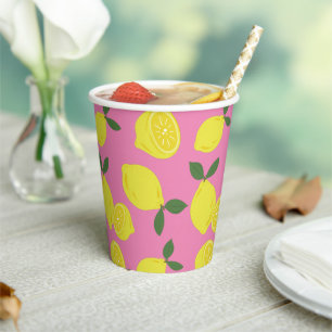 Gobelets En Papier Élégante fête du citron rose et jaune