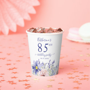Gobelets En Papier Élégante fête florale rose pourpre 85e anniversair
