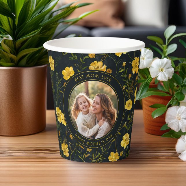 Gobelets En Papier Elégante Fleurs de Tasse à Beurre Jaune Fête des m (Créateur téléchargé)