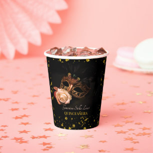 Gobelets En Papier Elégante mascarade et Rose blanche