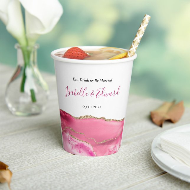 Gobelets En Papier Elégante Réception de mariage Décor rose & or (Créateur téléchargé)