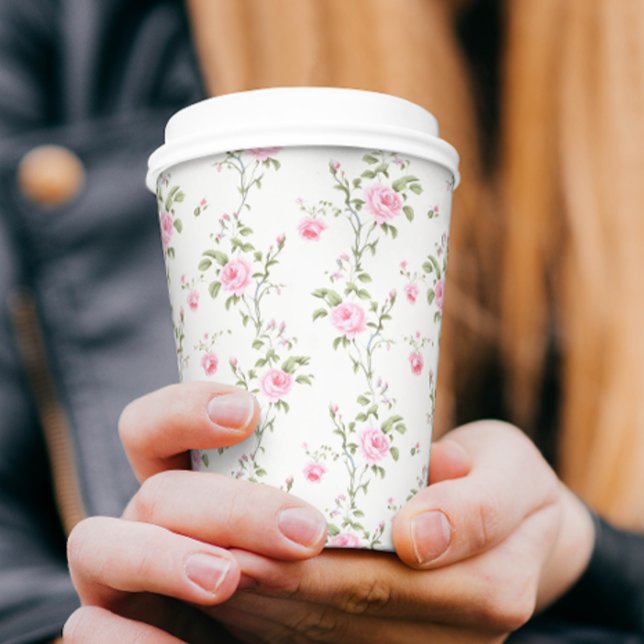 Gobelets En Papier Élégante Rose Fleurie Moderne Vintage  (Créateur téléchargé)