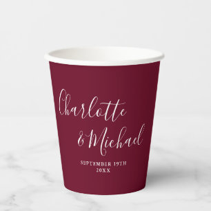 Gobelets En Papier Élégante signature de mariage bordeaux script