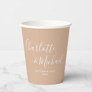 Gobelets En Papier Élégante signature de mariage taupe bronzé Script