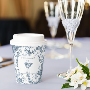 Gobelets En Papier Élégante toile Florale Bleue Française Gravée