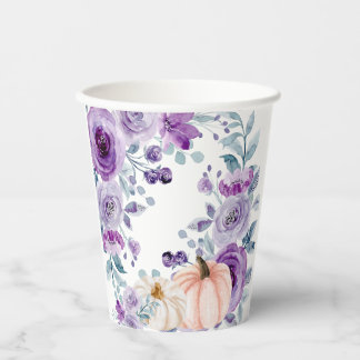 Gobelets En Papier Elégante Violet violet Citrouille aquarelle floral