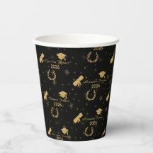 Élégantes Tasses en Papier Noir et Or pour Soirée