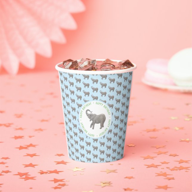 Gobelets En Papier Élémentaire éléphant bleu clair Anniversaire (Insitu)
