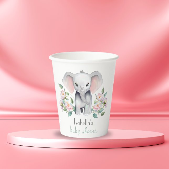 Gobelets En Papier Éléphant Bébé Avec Pivoines, Eucalyptus  (Adorable and charming to serve your guest with this party cup!)