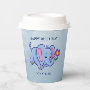 Gobelets En Papier Éléphant Bleu Avec Coupe en Papier Fleur