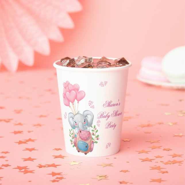 Gobelets En Papier Éléphant Rose Mignon  (Insitu)