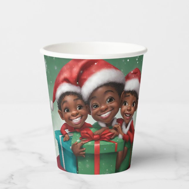 Gobelets En Papier Elfe de Noël afro-américain (Recto)