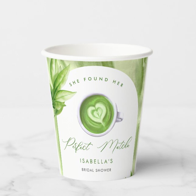 Gobelets En Papier Elle a trouvé son matcha parfait Élégante douche d (Recto)