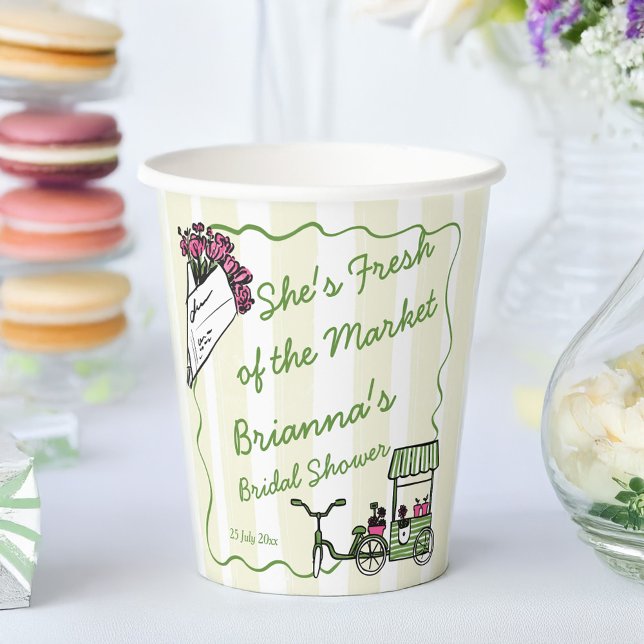 Gobelets En Papier Elle est fraîche du marché nuptiale douche personn (She's fresh of the market bridal shower monogrammed paper cups personalized table decor)