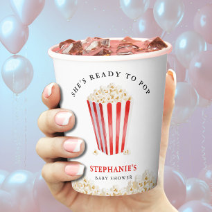 Gobelets En Papier Elle est prête à faire du pop-corn Baby shower