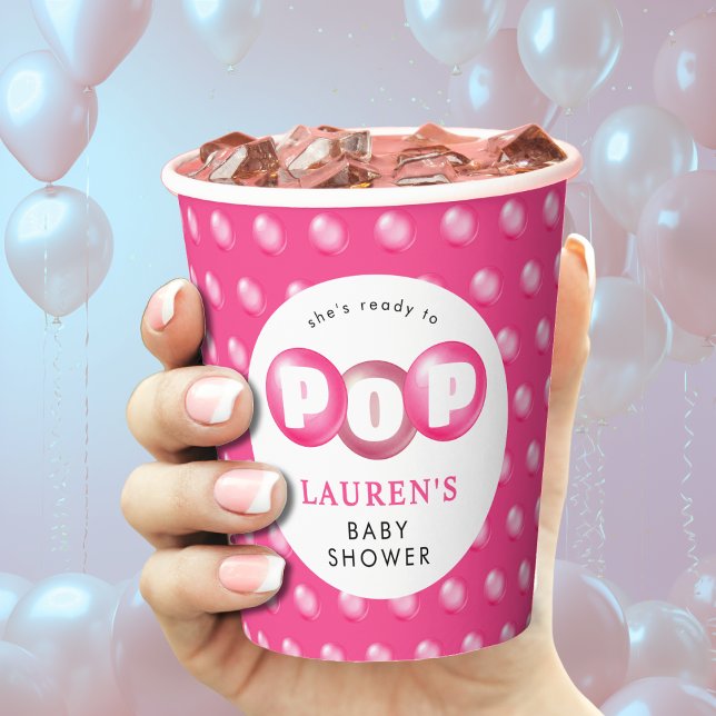 Gobelets En Papier Elle est prête à taper Bubblegum Baby shower fille (She's Ready To Pop Bubblegum Pink Girl Baby Shower Paper Cups
)