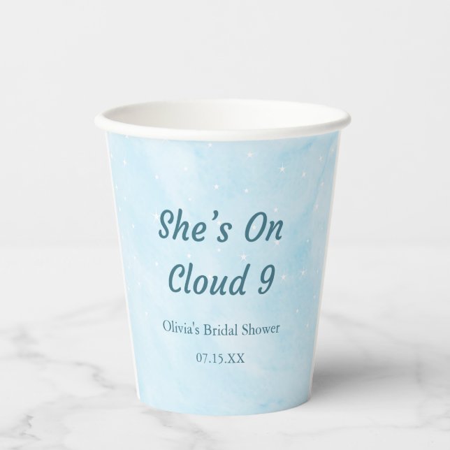 Gobelets En Papier Elle est sur un nuage 9 Dreamy Sky Blue Baby Showe (Recto)
