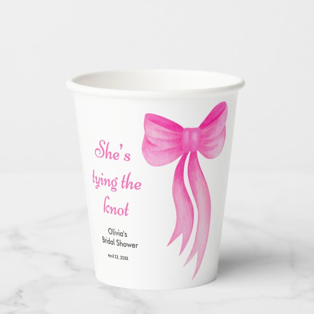 Gobelets En Papier Elle fait le nœud Rose Pink Fête de Mariage  (Recto)