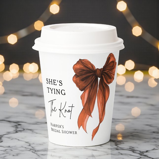 Gobelets En Papier Elle Noue Le Nœud Orange Fête de Mariée (Créateur téléchargé)
