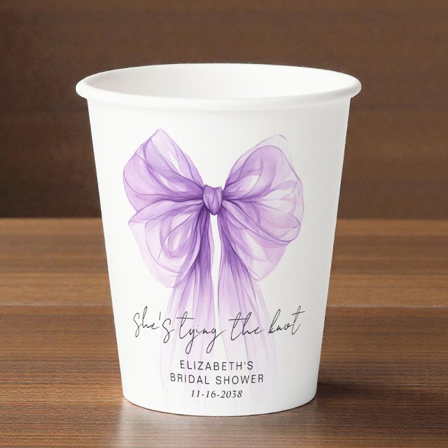 Gobelets En Papier Elle Noue Le Nœud Rose Bridal Shower (She's Tying The Knot Purple Bow Bridal Shower Paper Cups)