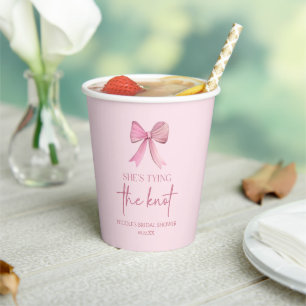 Gobelets En Papier Elle Noue Le Nœud Rose Mariage Enterrement de Vie