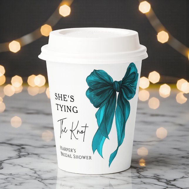 Gobelets En Papier Elle Noue Le Nœud Turquoise Réception de Mariage (Créateur téléchargé)