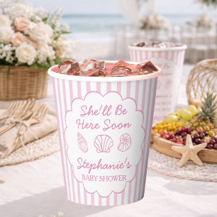 Gobelets En Papier Elle sera bientôt là Coquillages roses Baby Shower