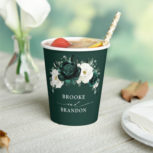 Gobelets En Papier Emerald Green Eucalyptus Blanc Floral Mariage P (Insitu)