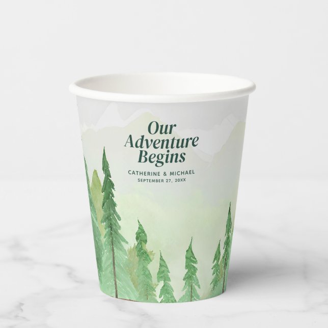 Gobelets En Papier Emerald Greenery Mountain Pine Rustic Mariage (Recto)