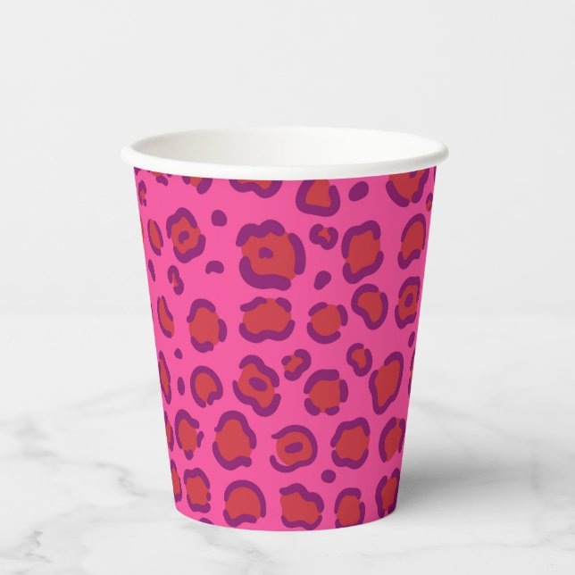 Gobelets En Papier Empreinte de léopard rose (Recto)