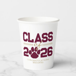 Gobelets En Papier Empreinte de patte Burgundy & Gold Année de promot