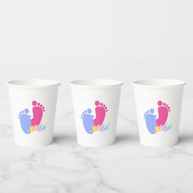 Gobelets En Papier Empreintes de bébé rose et bleu (Multi)