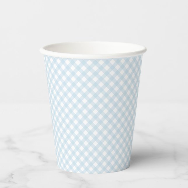 Gobelets En Papier En vichy bleu mignon baby shower simple (Recto)
