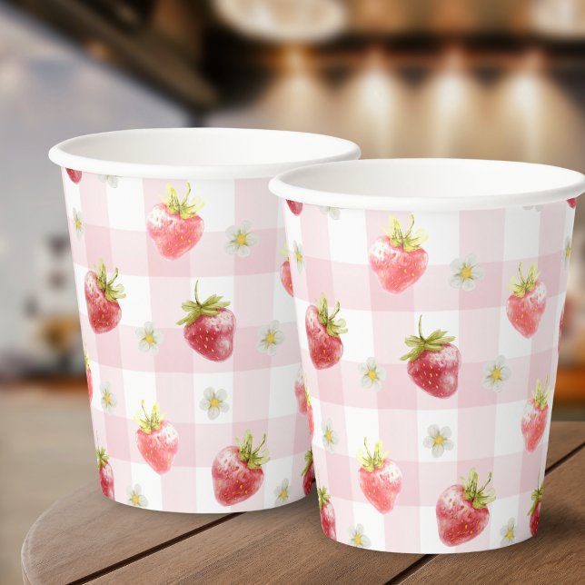 Gobelets En Papier En vichy Plat rose fraise (Créateur téléchargé)