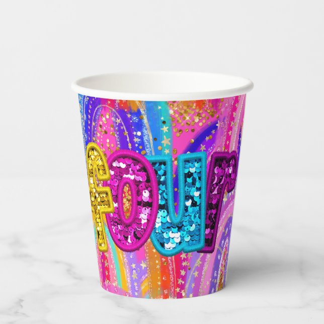 Gobelets En Papier Enfants 4e anniversaire Arc-en-ciel (Verso)