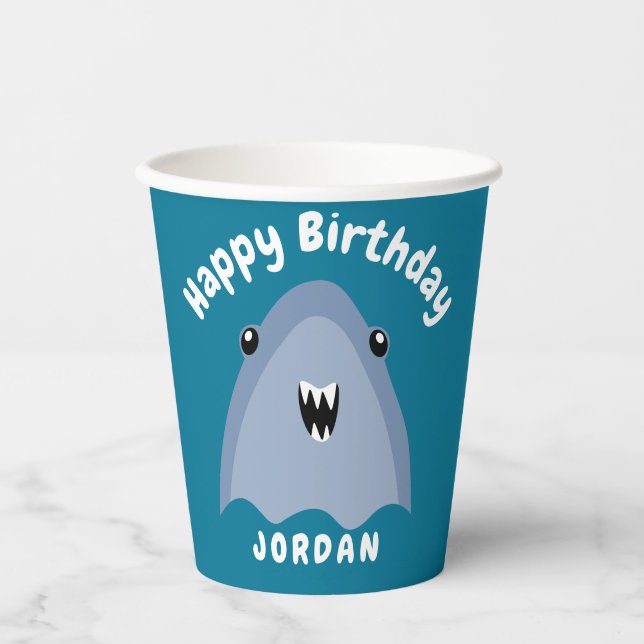 Gobelets En Papier Enfants D'Anniversaire Du Requin En Mer (Recto)