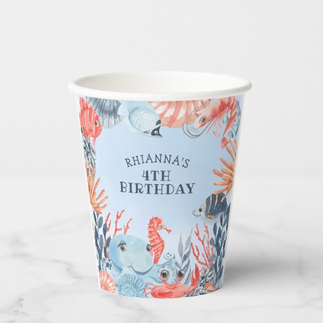 Gobelets En Papier Enfants sous la mer fête d'anniversaire (Recto)