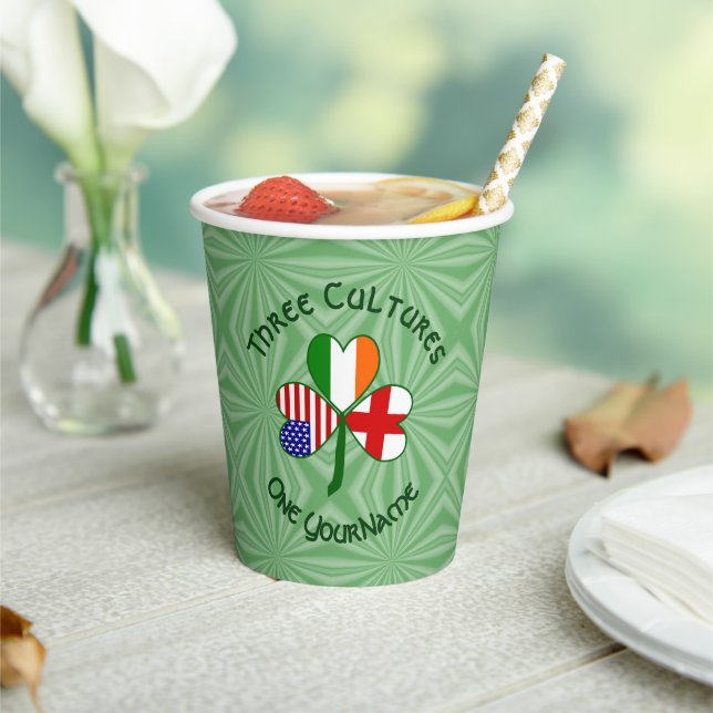 Gobelets En Papier English Irish American Shamrock Personalized Text  (Insitu)